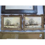 Vincent Selby, Winter Country Cottage Scenes, pair of oils on board, signed, 19 x 27cm.