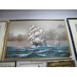 Milnes, Galleons at Sea, oil on board, signed lower right, 60 x 91cm.