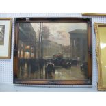 R. Stanley, 1920's Busy City Street Scene, oil on canvas, signed lower left, 50 x 60cm.