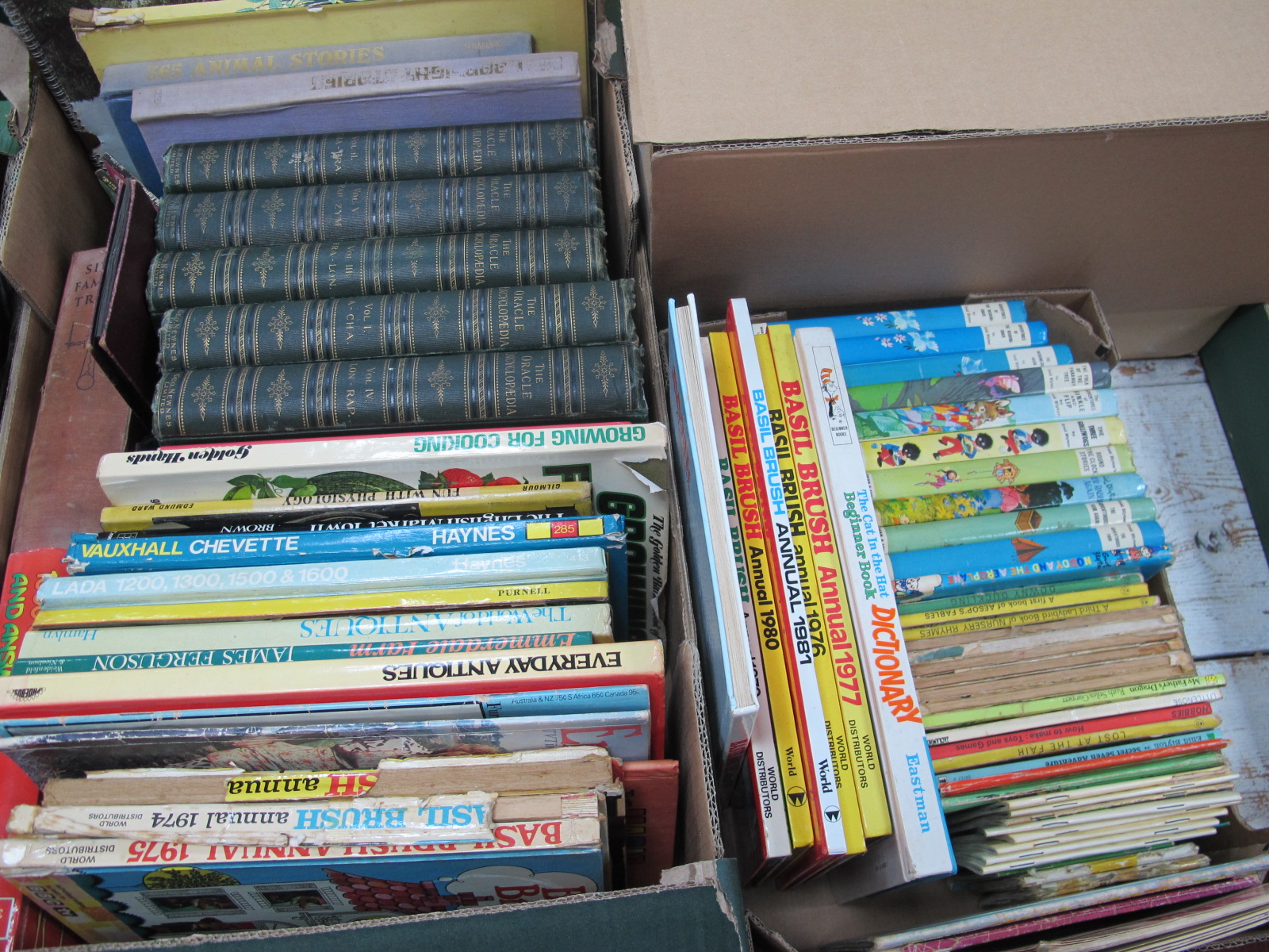 Enid Blyton, Mr Men, Ladybird, Annuals, Sixty Famous TRials, other books, cigarette cards:- Two