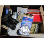 Viewmasters with Discs, books, recipes, christening gown, Esterbrook pen, binoculars:- One Box