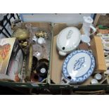 Worcester Coffee Ware, glass bowls, rose bowl, brassware, tureens (damaged), etc:- Two Boxes