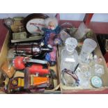 Onyx Telephone, Sparklets soda syphon, torch, book ends, glassware, etc:- Two Boxes.