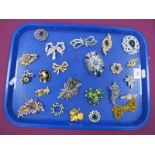 A Collection of Assorted Costume Brooches, including marcasite, diamanté etc :- One Tray