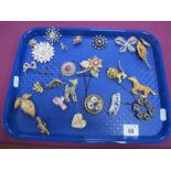 Assorted Costume Brooches, (some lacking pins) :- One Tray