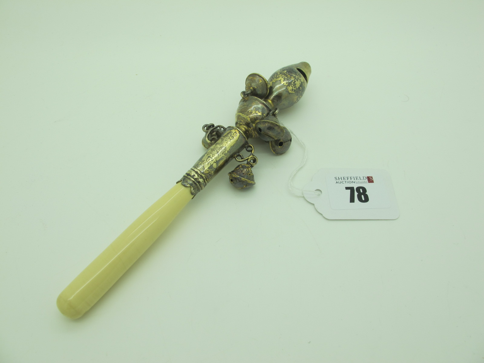 An Early XIX Century Baby's Rattle, Peter & William Bateman, with vase shape whistle and six