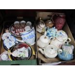 Teapots: Arthur Wood, Adams, Sadler, etc, Brentleigh 'Mandarin' jug, derby pin trays etc:- Two