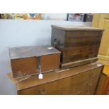 XIX Century Stained Pine Box, 51cm wide, another smaller with iron latch.