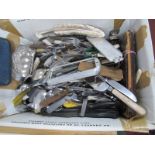 A Box Quantity of Knives, some early XX Century examples, plus later cased razor, etc.