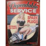 Dependable Service Spark Plug Metal Wall Sign, 70 X 50cm.