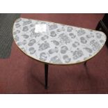 The Beatles. 1960's Coffee Table, with images of the Fab 4 to the demi lune top, 58.5cm wide.