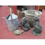 Selby Stone Jardiniere, galvanized watering can, garden ornaments. (5).