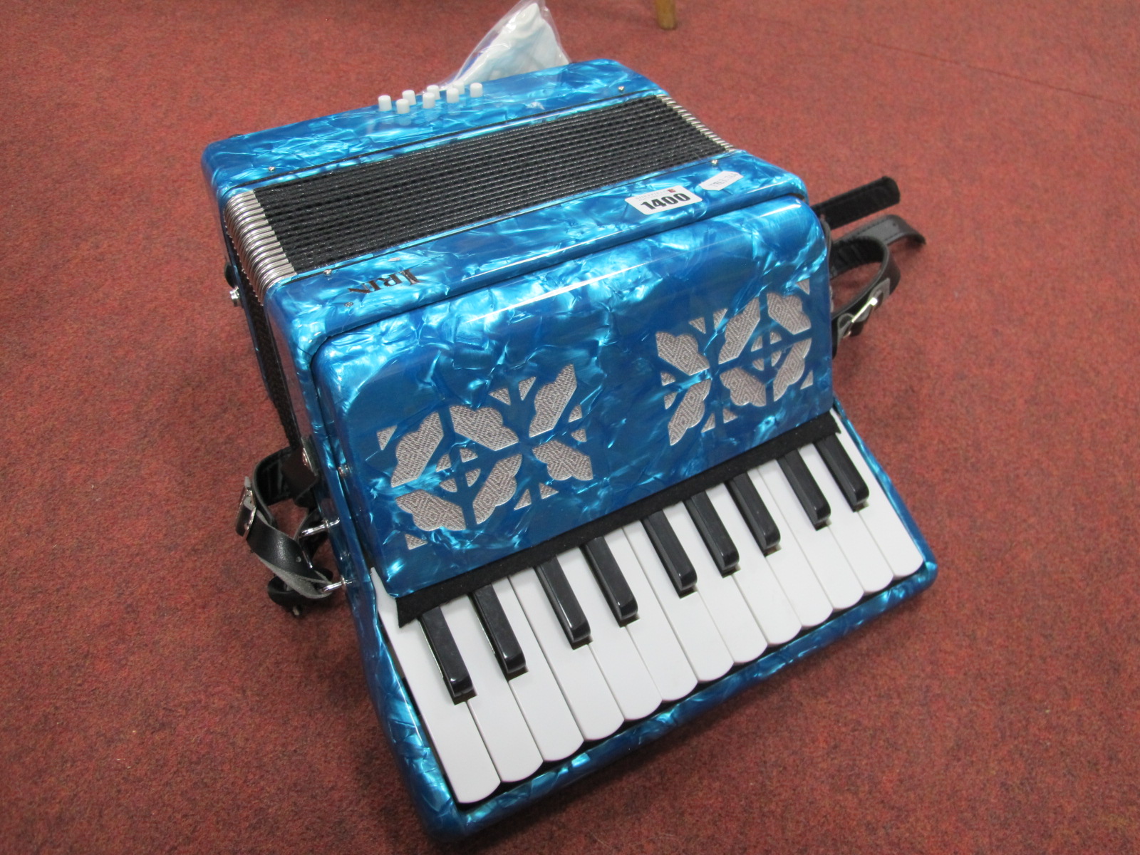 Irin Seventeen Key Professional Mini Piano Accordion, with original unused Irin cloth and white