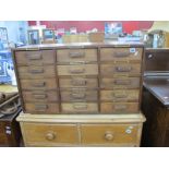 A Mid XX Century Fifteen Drawer Industrial/Factory Cabinet, all with brass nameplates.