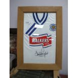 Leicester City White Away Shirt, bearing Walkers Crisps logo and Simon Grayson signature, (framed).