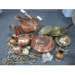 A Copper Log Bucket, pierced brass dish, other metal ware:- One Box.