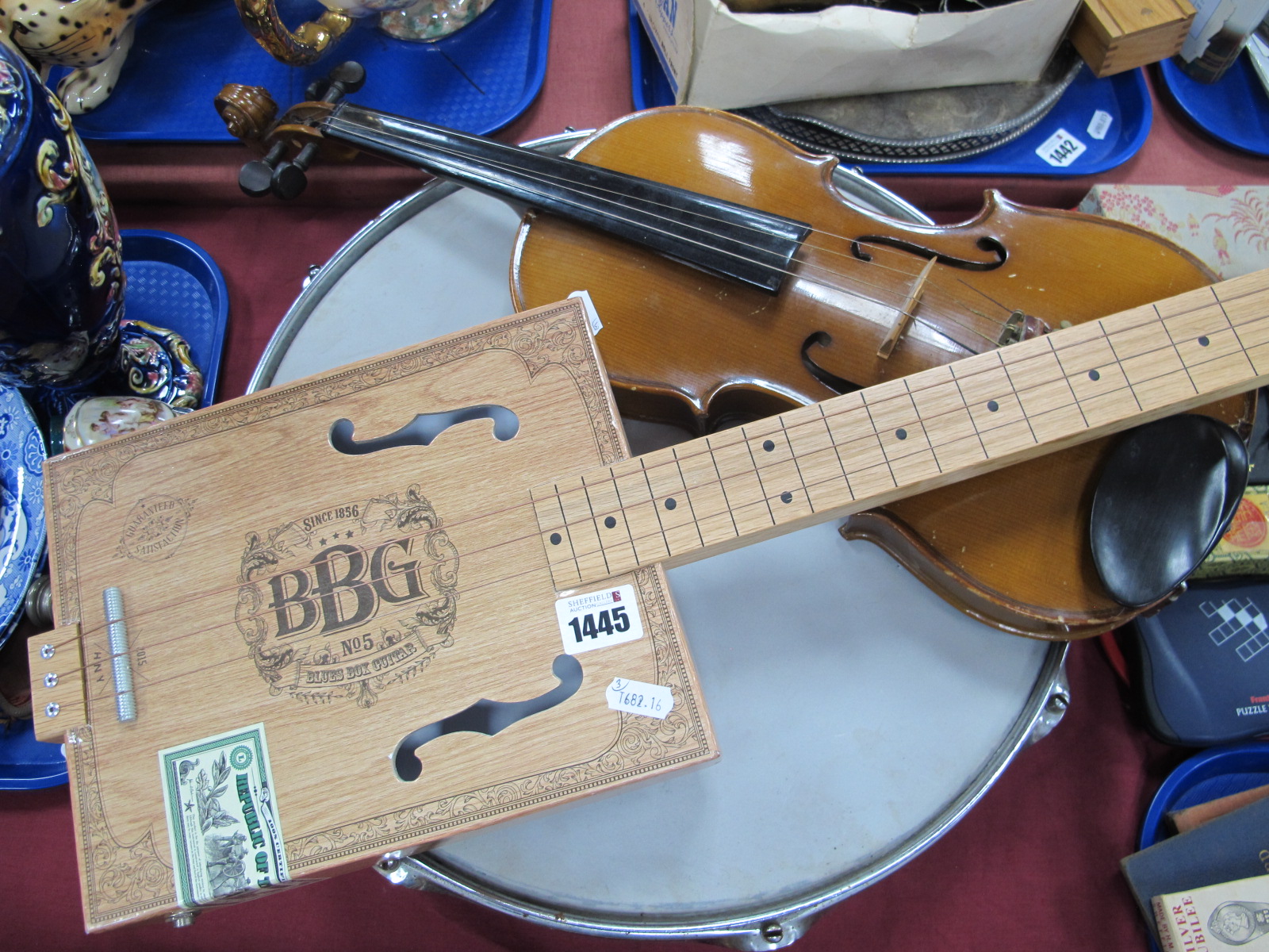 Blues Box Guitar, violin (Chinese) Remo Weather King Drum. (3)