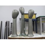 Three Late XX Century Shops Female Head Mannequin's, the tallest 70cm, pair brass candlesticks. (