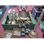 Esso Blue Paraffin Can, copper kettle, brass pans, etc:- One Box.