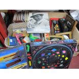 The Sinatra Treasures, other books, games, etc:- in two baskets and box.