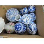 Oriental Late XX Century Blue and White Pottery, Italian vase:- One Box.