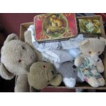 Teddy Bears, linens, tins:- One Box.