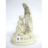 A Mid XIX Century Parian Figure Group 'Finding Moses', the Pharoah's daughter resting one hand on