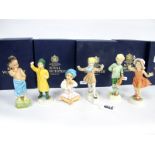 Six Royal Worcester Porcelain Figures, to include 'The Slide', 'Let's Run', 'Fisherman, 'India', '