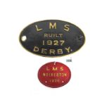 Railwayana; A LMS Wolverton 1926 Works Plate, painted red with gilt lettering and of oval form, 9