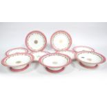 A Late XIX Century English Porcelain Dessert Service, printed and overpainted with pink roses,