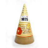 A Wilkinsons Ltd Bizarre Clarice Cliff Pottery Conical Shaped Sugar Caster, painted in the Capri (