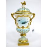 A Coalport Porcelain Campana Shaped Vase and Cover, with eagle finial, to commemorate the 50th