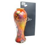 A Modern Okra Glass Iridescent Vase, of baluster form, designed by Dave Barras, signed in