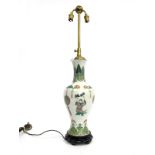 A Late XIX Century Chinese Pottery Vase, of baluster form (converted to a lamp), decorated in the