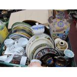 A Japanese Vase, (damaged), plates, etc:- One Box.