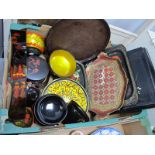 EL Bakelite Tray, Toleware, photograph albums, etc:- One Box.