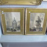 After Haghe Well of Quintin Matsys Antwerp and Pulpit Scene, pair of lithograph prints,