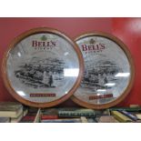 Advertising - Bells Whisky, in wooden circular frames 50cm diameter (2).