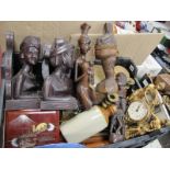 Japanese Lacquered Box, Hayumanggi figural book ends, bongo drums, poker in canon, foot warmer,