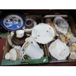 Blue White Old Willow Pattern Plate-Jug, ribbon plate etc:- Two Boxes.