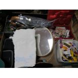 Ladies Sewing Box, with cottons, jewellery box, dressing mirror, etc:- One Box