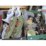 Italian Carriage and Twin Horse Figure Group, (damage) glassware, Denby plates, etc:- Two Boxes
