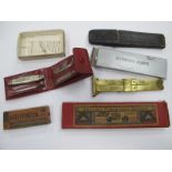 Oil Stone 20cm, one other 8.5cm, empty razor case, three piece pocket knife boxed and