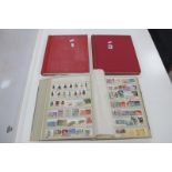 Stamps - Two Red Senator Albums of Commonwealth Stamps, stock book of European stamps. (3).