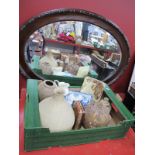 'Davenport' Tureen, Elkesley and other studio pottery, tin, etc:- One Box, oval wall mirror.