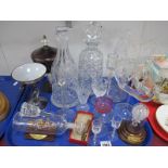 A Glass Frigger of a Frigate, ship and balloon in bottle, candlesticks,decanters, jug, J Seal, etc:-