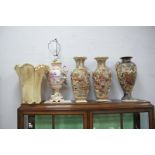 Italian Ceramic Table Lamp, three Japanese vases. (4)