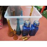 Italian Tall Glass Storage Bottles with Stoppers, of varying colours, tallest 56cm. (8)