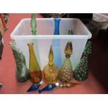 Italian Tall Glass Storage Bottles With Stoppers, of varying colours, tallest 62cm. (8)