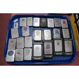 Zippo Lighters Military Related, including Ark Royal, British, Falkland Islands, HMS Cardiff. (23).